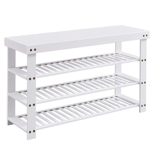 Bamboo Shoe Bench with Seat, 11.3 x 35.2 x 20.5 Inches, Entryway Organizer for Bedroom, Cloud White - image 1