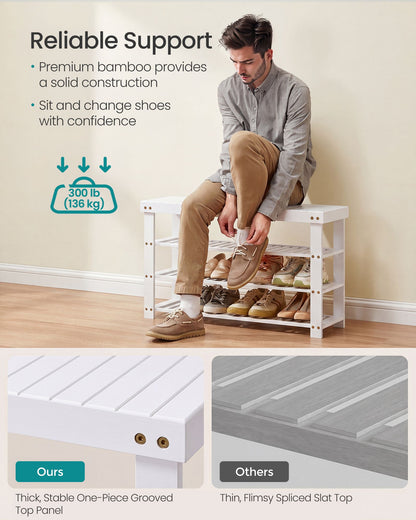 Bamboo Shoe Bench with Seat, 11.3 x 35.2 x 20.5 Inches, Entryway Organizer for Bedroom, Cloud White - image 2