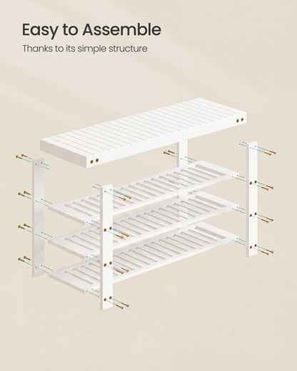 Bamboo Shoe Bench with Seat, 11.3 x 35.2 x 20.5 Inches, Entryway Organizer for Bedroom, Cloud White - image 4