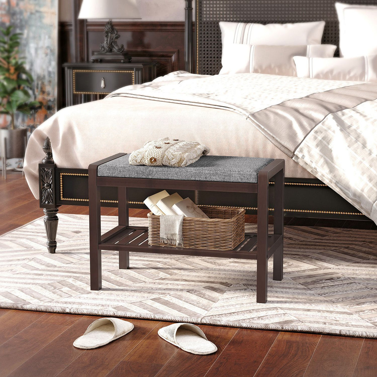 Shoe Rack Bench with Cushion Upholstered Padded Seat, Storage Shelf, Shoe Organizer