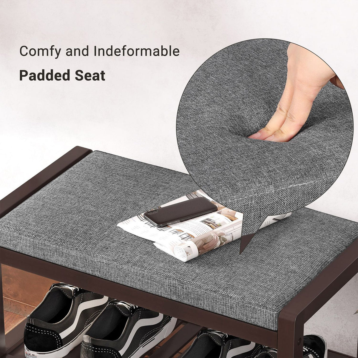 Shoe Rack Bench with Cushion Upholstered Padded Seat, Storage Shelf, Shoe Organizer