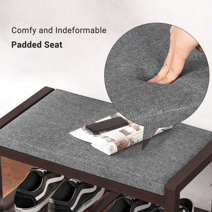Shoe Rack Bench with Cushion Upholstered Padded Seat, Storage Shelf, Shoe Organizer