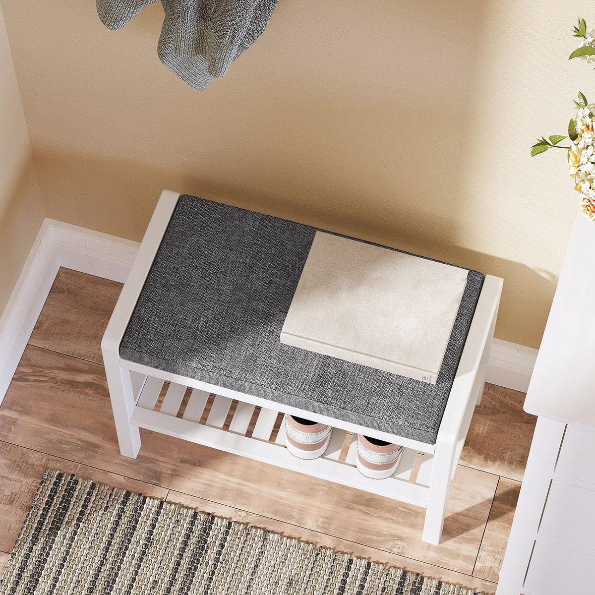 Shoe Rack Bench with Cushion Upholstered Padded Seat, Storage Shelf, Shoe Organizer