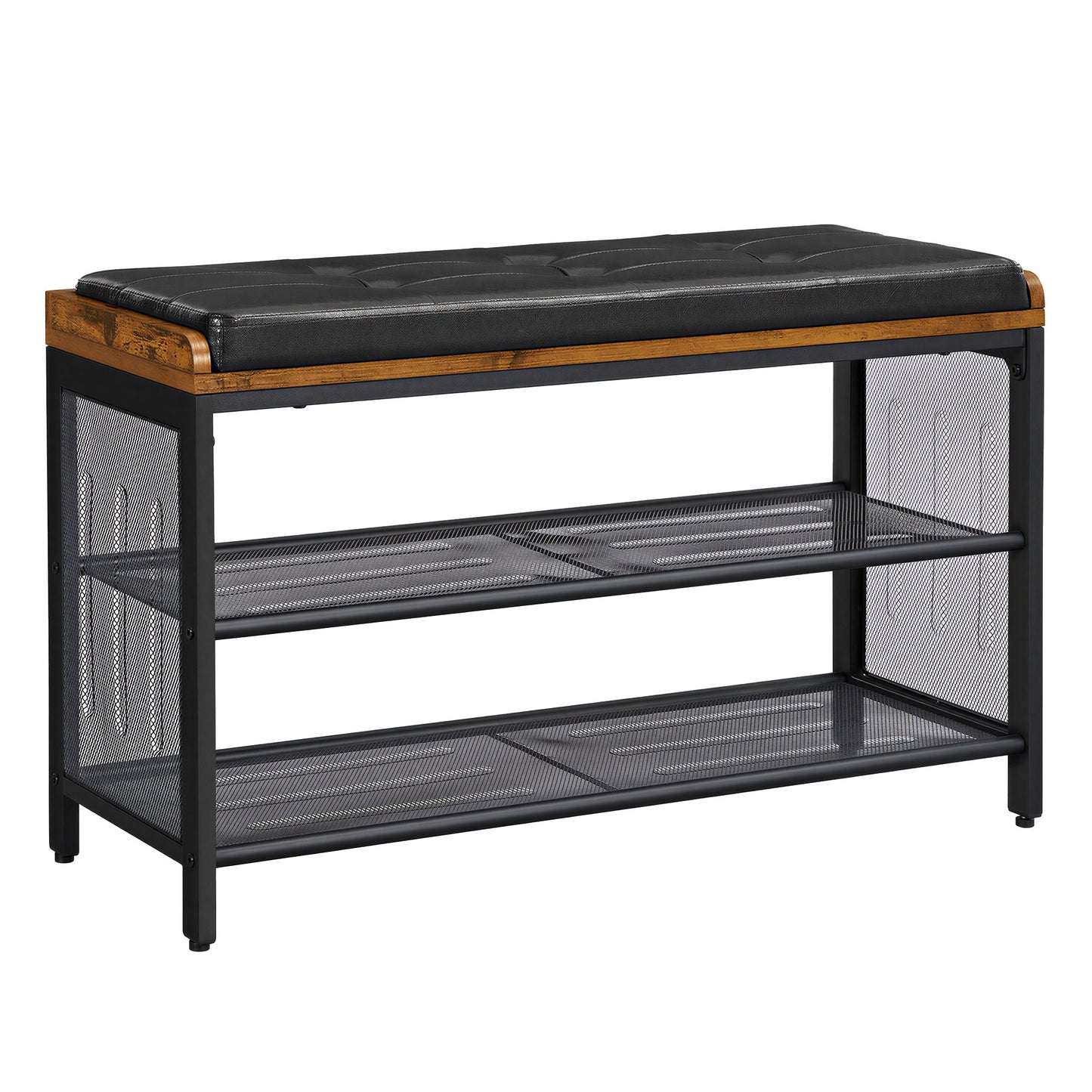 Shoe Bench, Padded Bench with Mesh Shelves - image 1