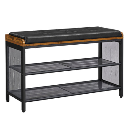 Shoe Bench, Padded Bench with Mesh Shelves - image 1