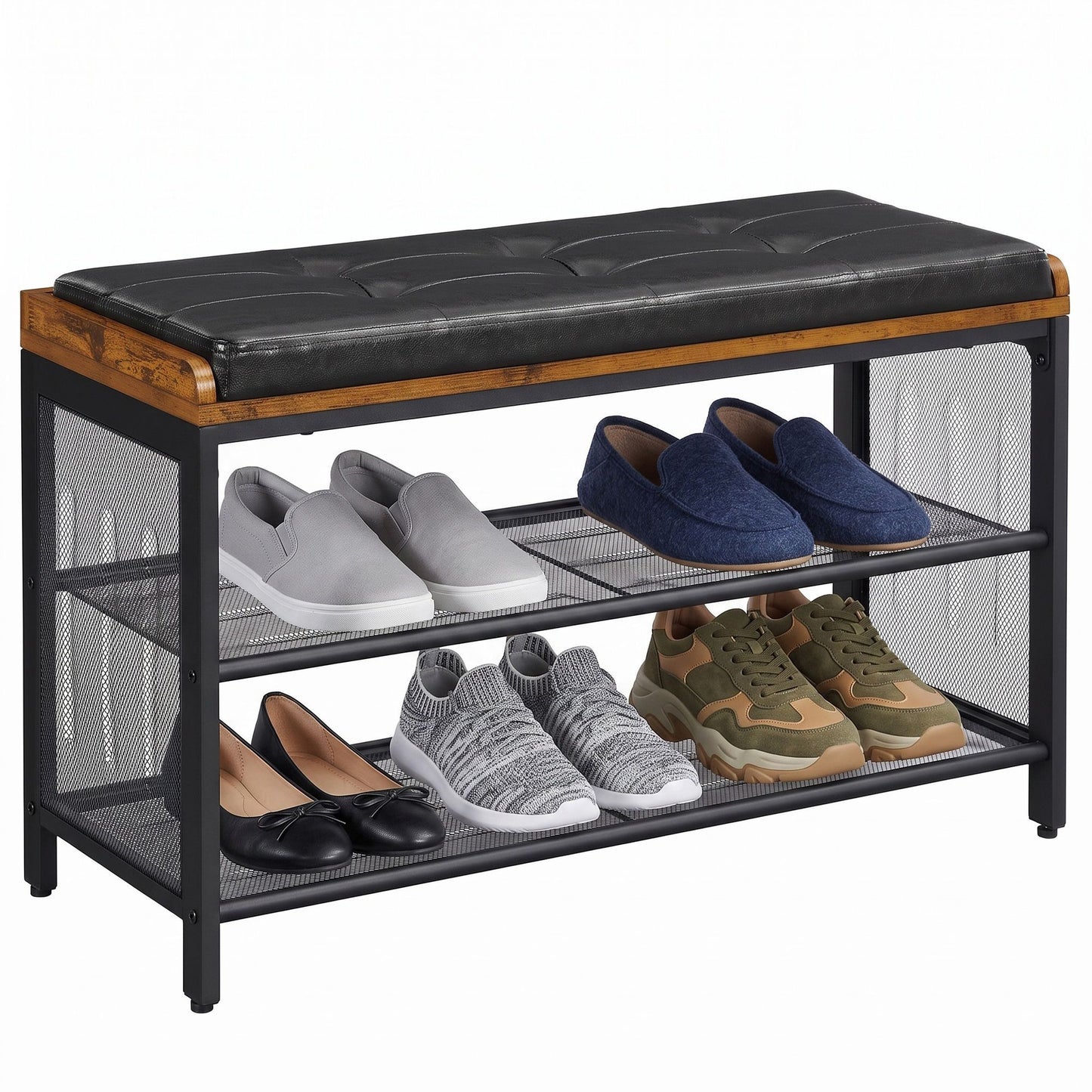 Shoe Bench, Padded Bench with Mesh Shelves - image 2