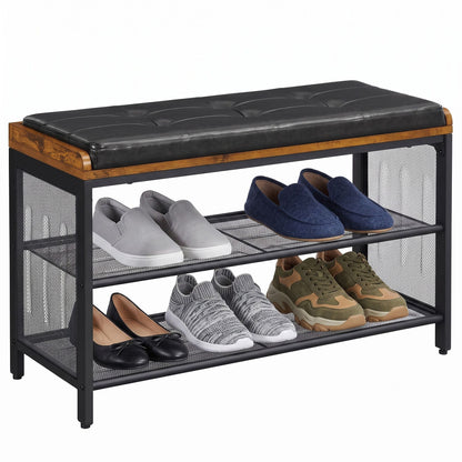 Shoe Bench, Padded Bench with Mesh Shelves - image 2