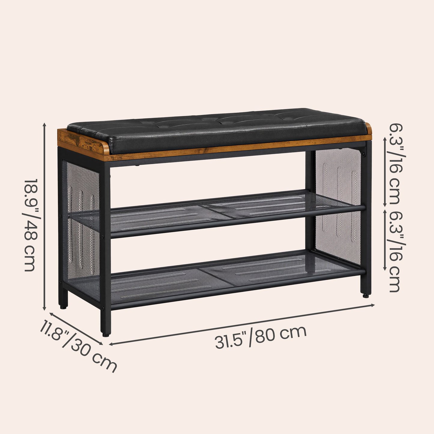 Shoe Bench, Padded Bench with Mesh Shelves - image 3