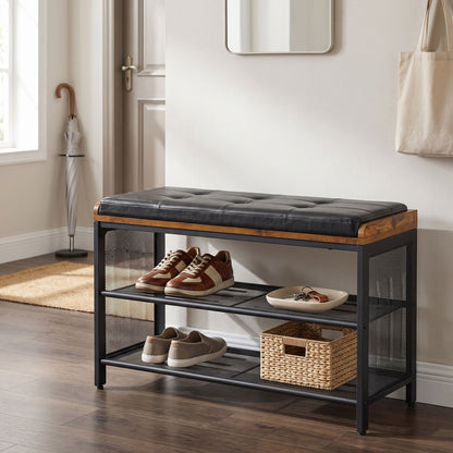 Shoe Bench, Padded Bench with Mesh Shelves - image 4