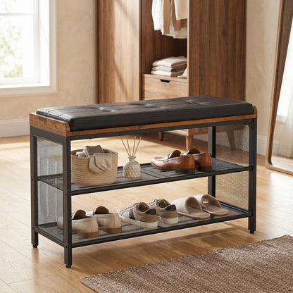 Shoe Bench, Padded Bench with Mesh Shelves - image 5
