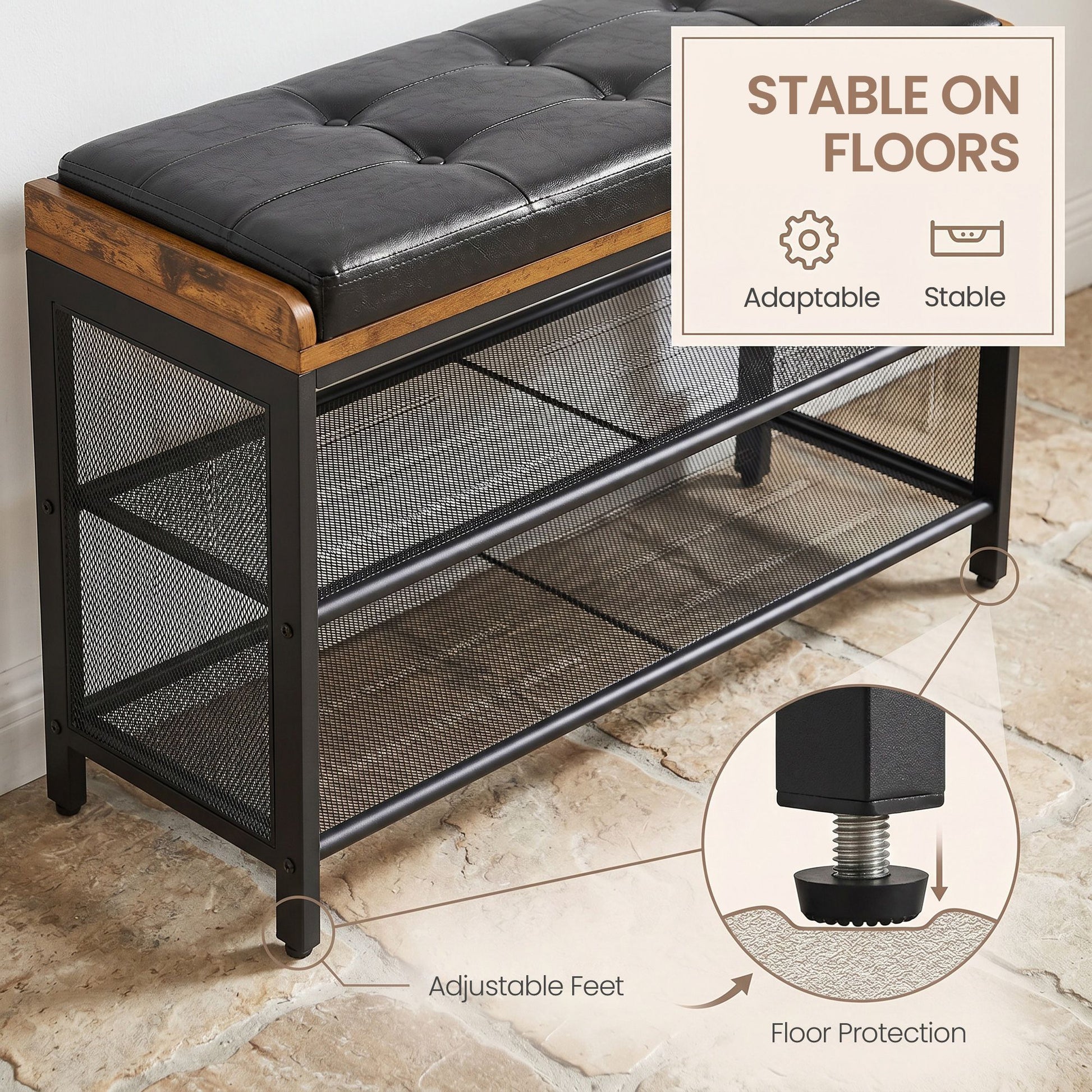Shoe Bench, Padded Bench with Mesh Shelves - image 7
