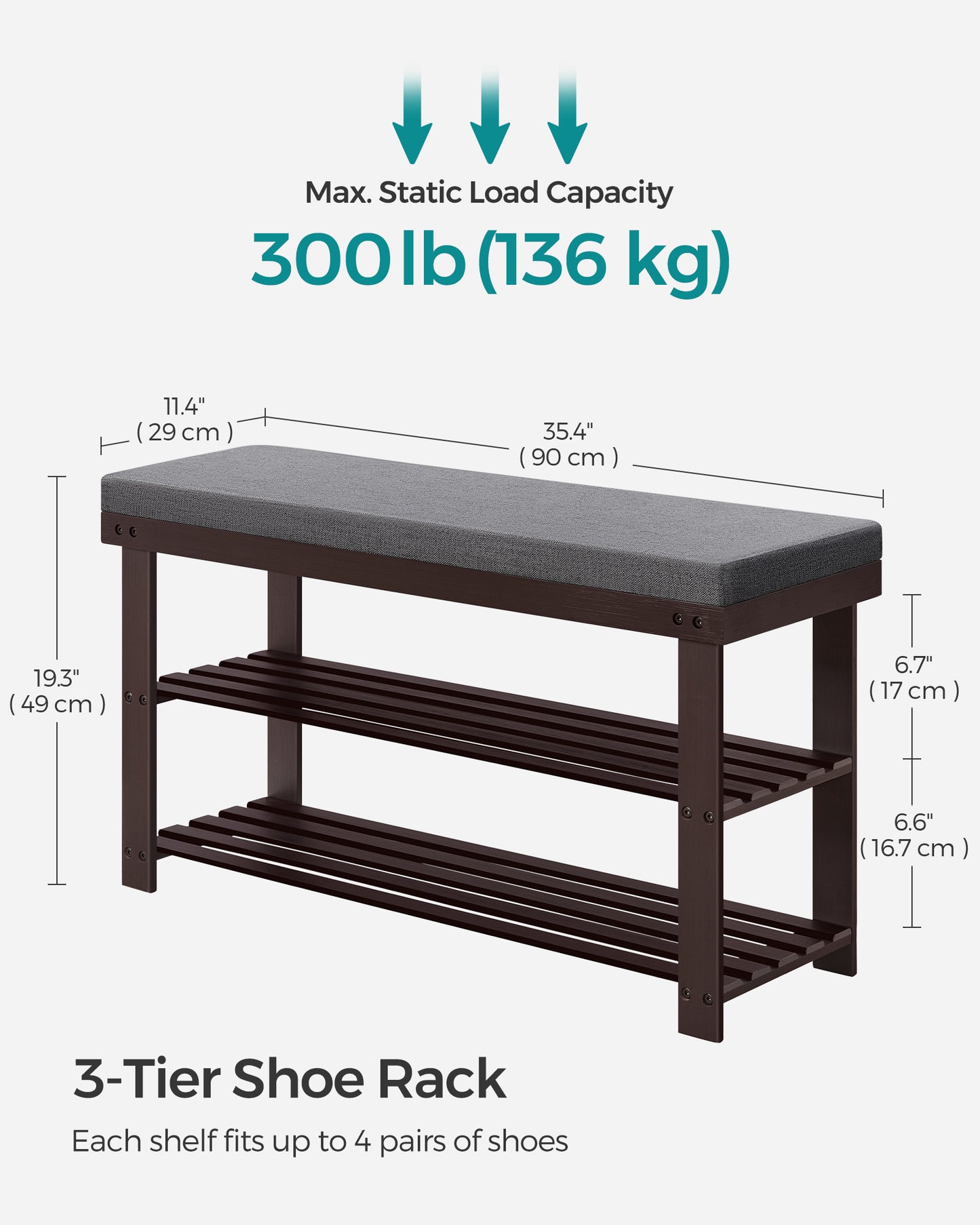 3-Tier Bamboo Shoe Bench - HWLEXTRA 