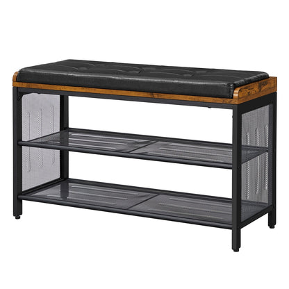 Shoe Bench, Padded Bench with Mesh Shelves