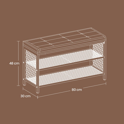 Shoe Bench, Padded Bench with Mesh Shelves
