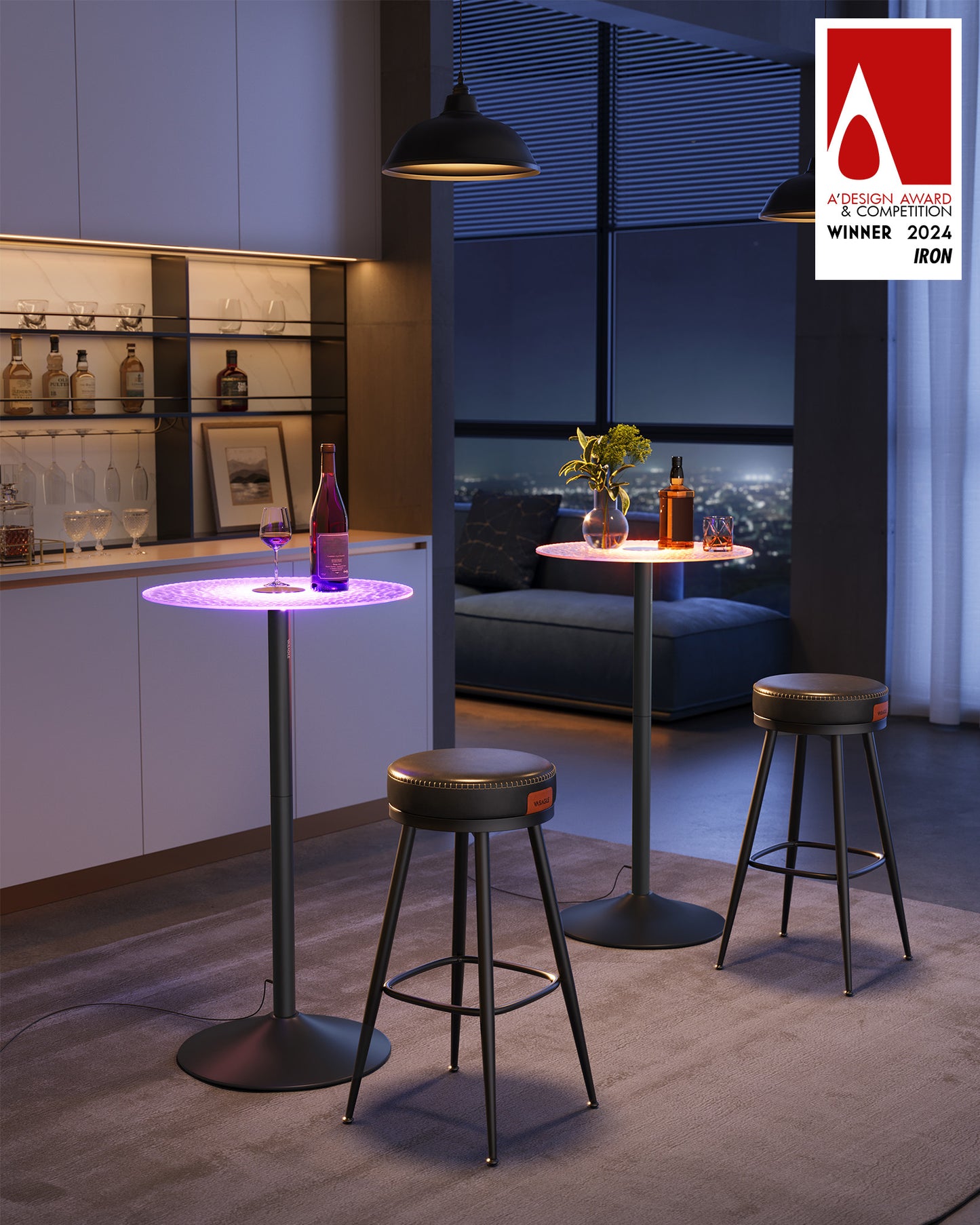 Round Cocktail Table with Multi-Colored Lights and Glass Top
