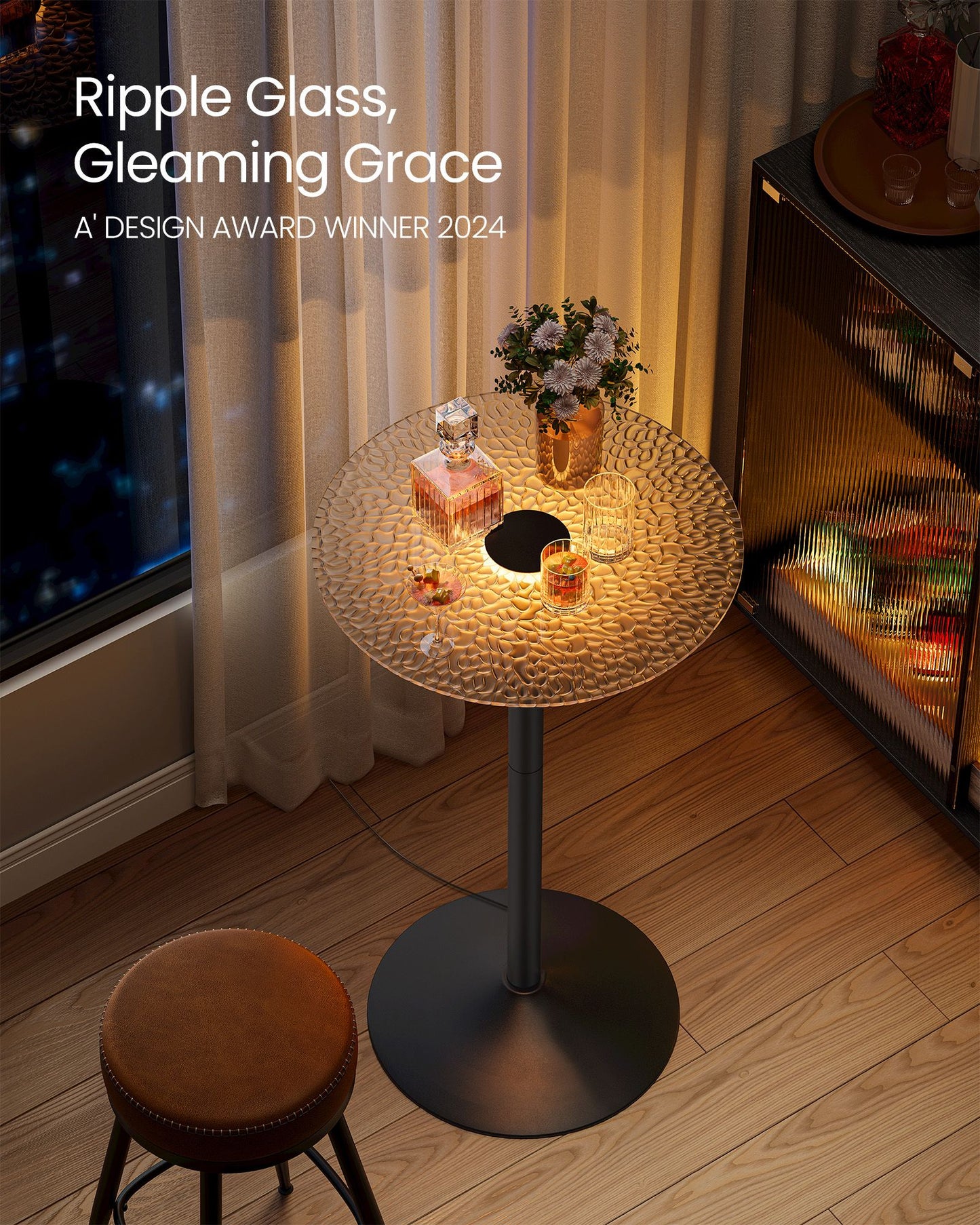 Round Cocktail Table with Multi-Colored Lights and Glass Top
