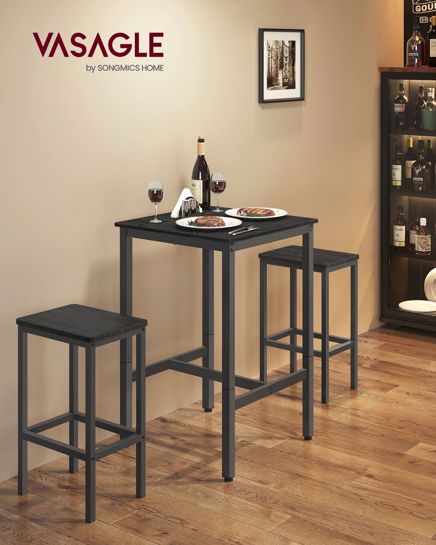 Bar Table with Metal Frame Ebony Black and Black