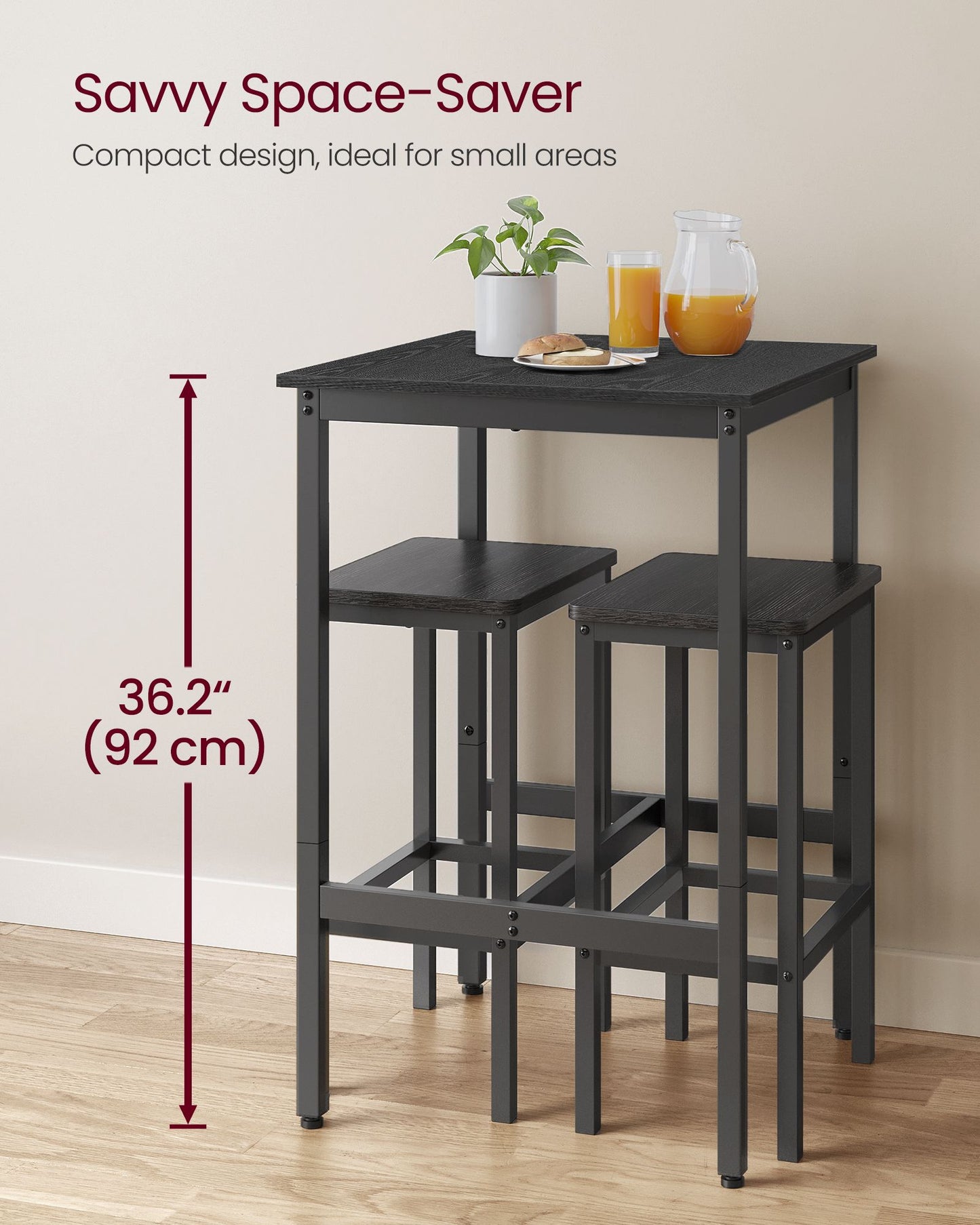 Bar Table with Metal Frame Ebony Black and Black