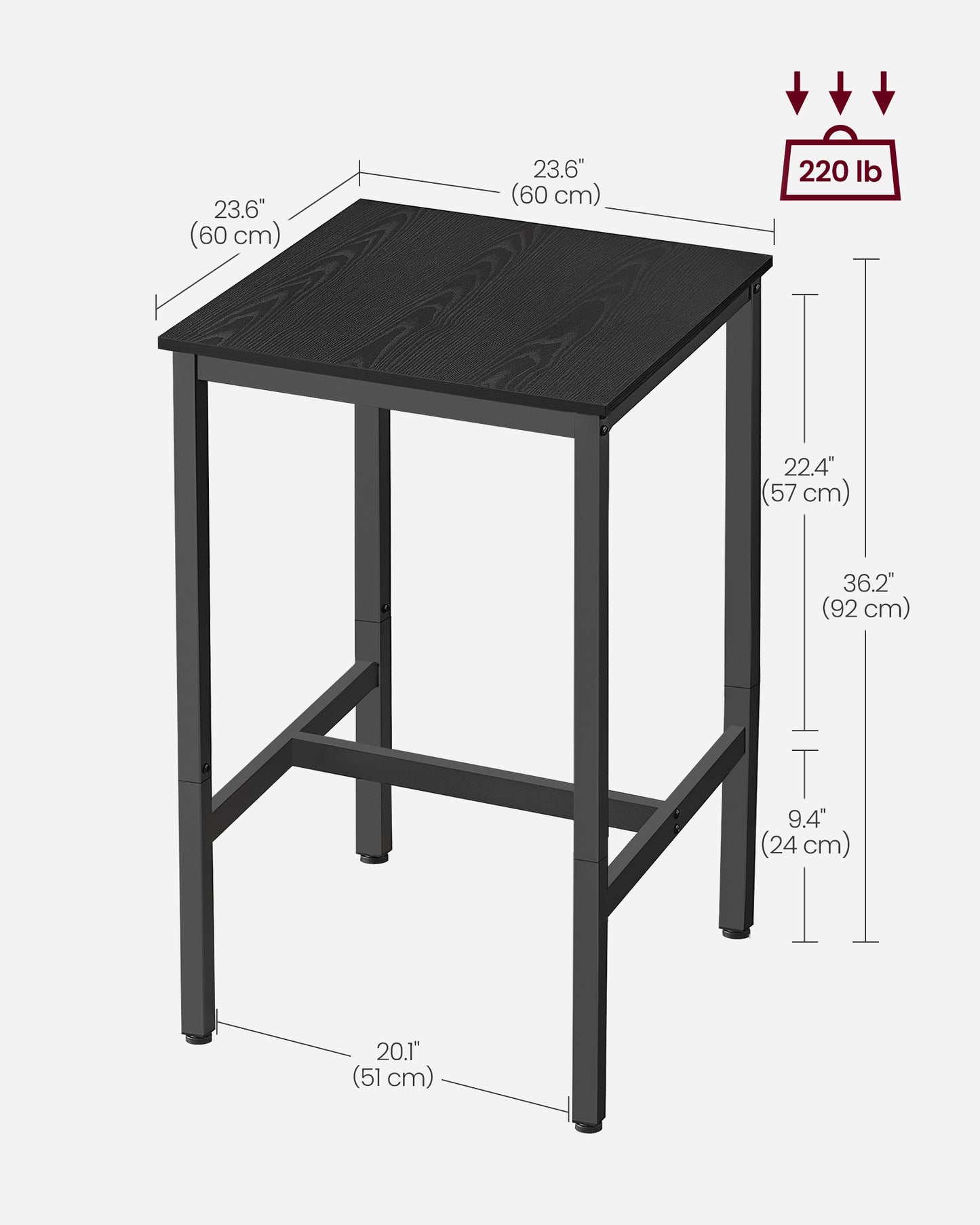 Bar Table with Metal Frame Ebony Black and Black