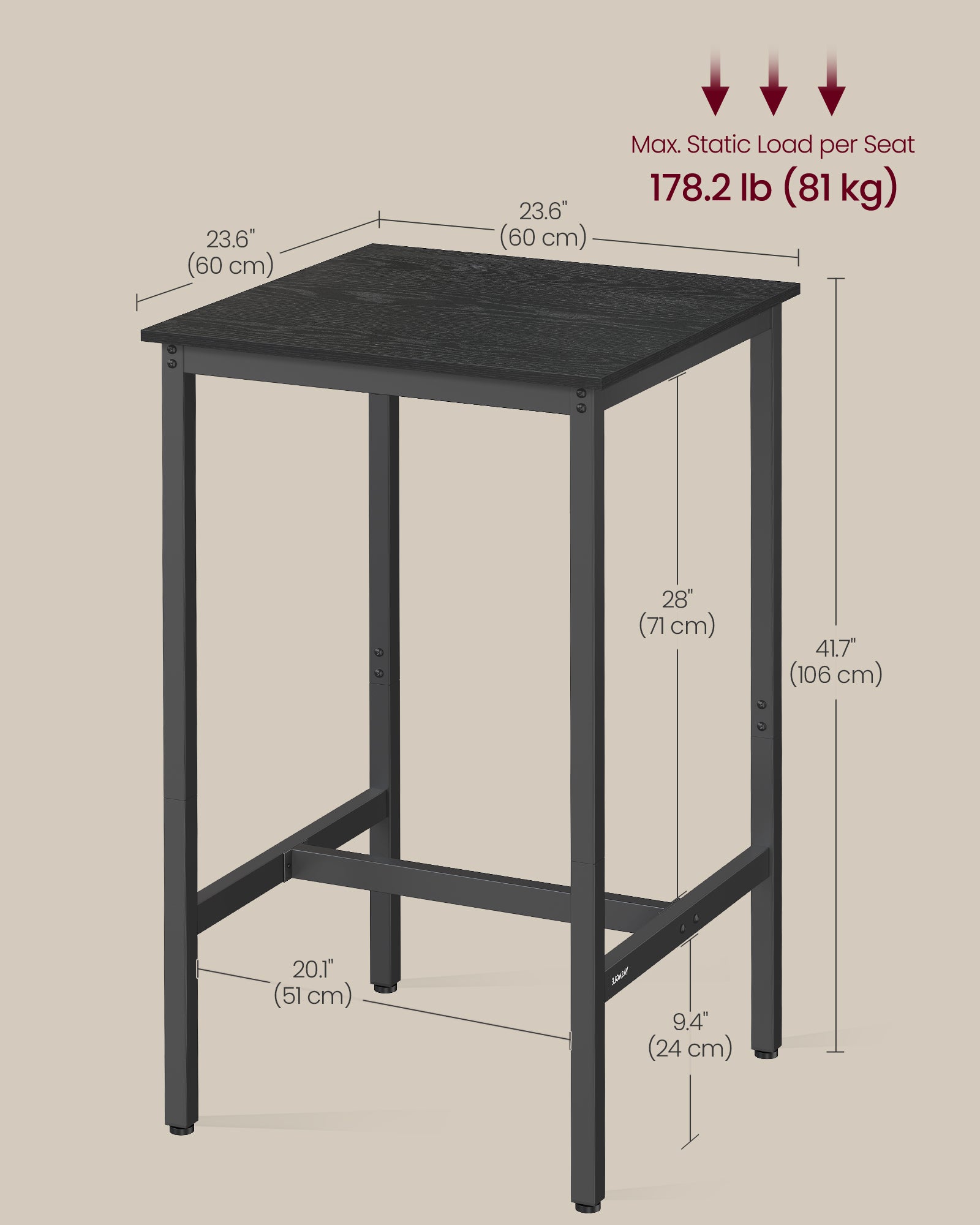 Bar Table, Kitchen Dining Table, High Top Pub Table - image 3
