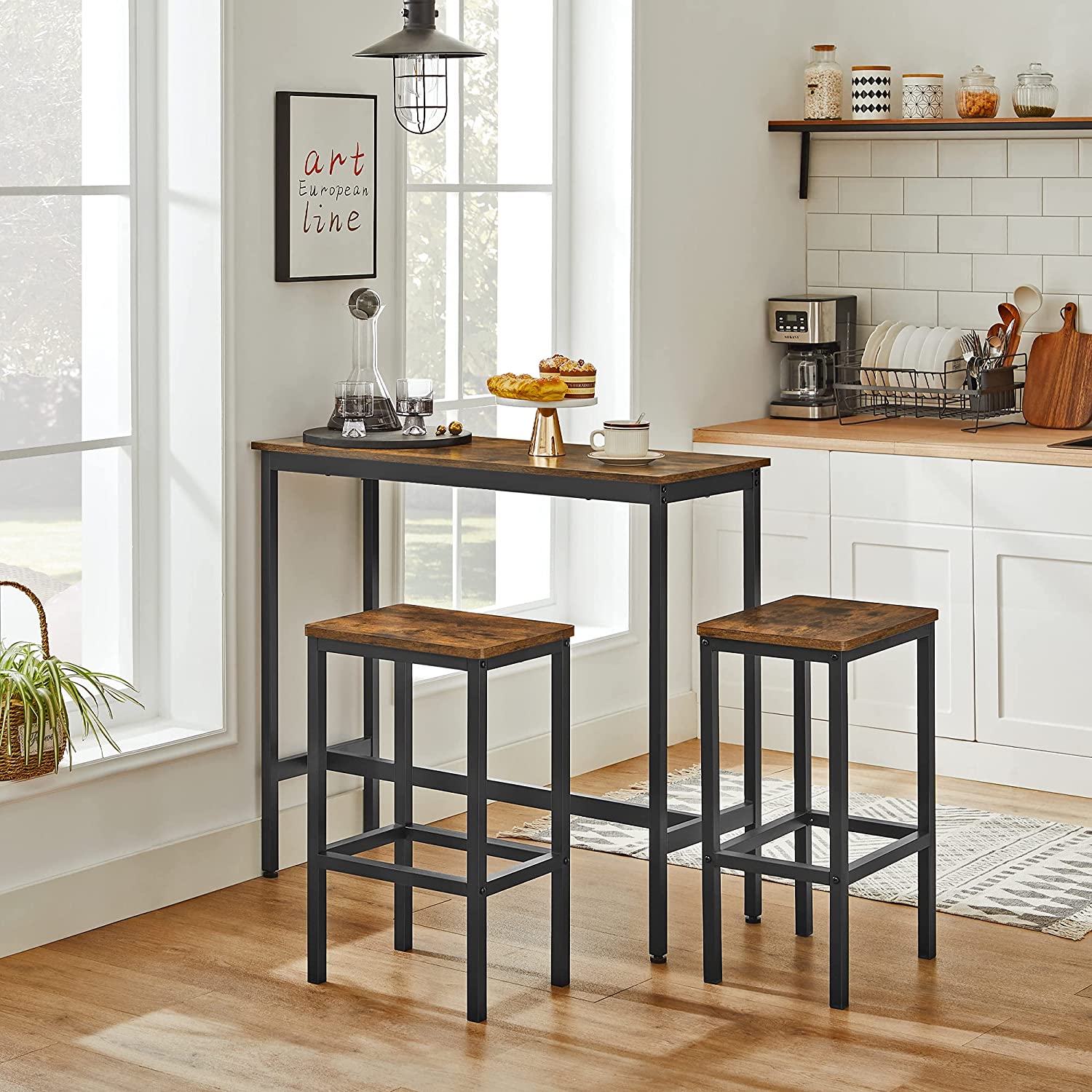 Industrial Bar Table with Stools for Kitchen & Dining - image 4
