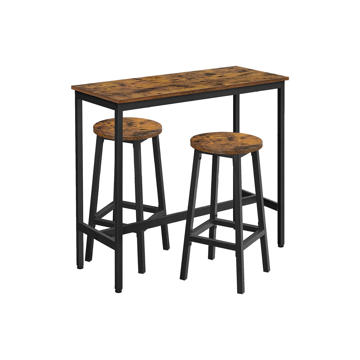 Rustic Brown and Black Bar Table with Two Stools