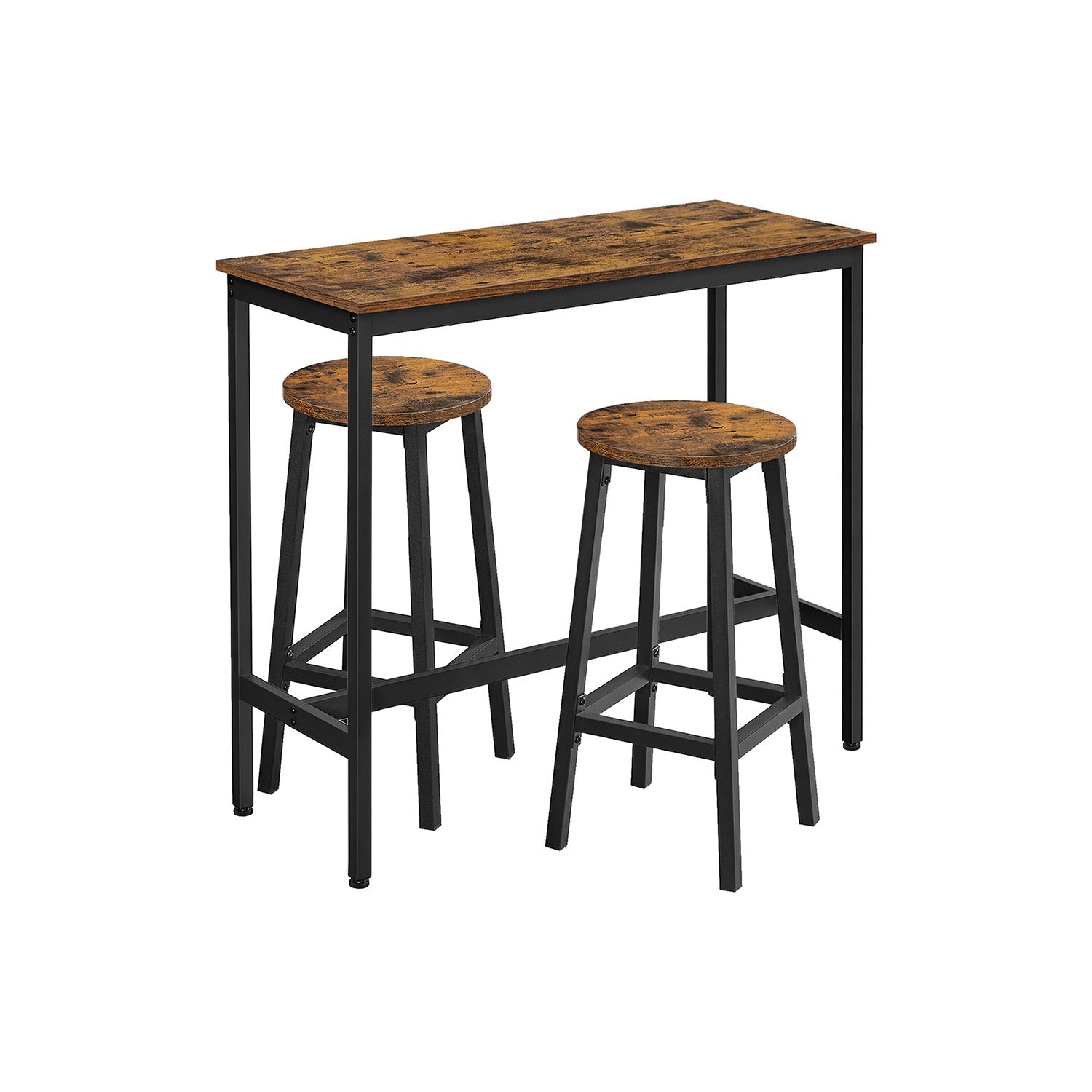 Rustic Brown and Black Bar Table with Two Stools