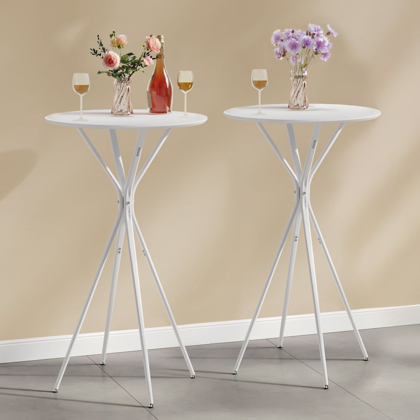 Bar Tables Set of 2, Round Cocktail High Top Pub Bistro Table for Events Party, White