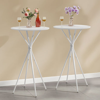 Bar Tables Set of 2, Round Cocktail High Top Pub Bistro Table for Events Party, White