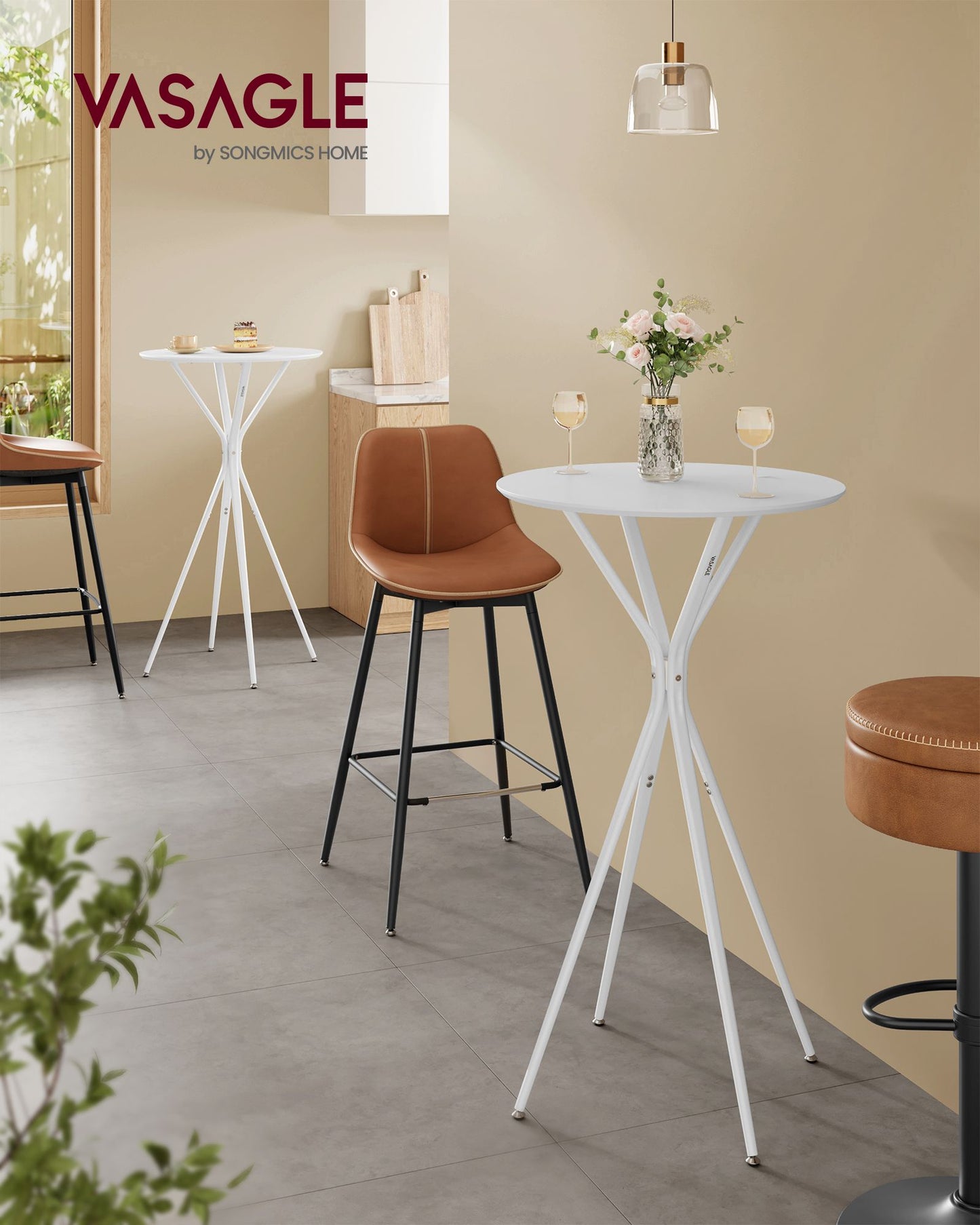 Bar Tables Set of 2, Round Cocktail High Top Pub Bistro Table for Events Party, White