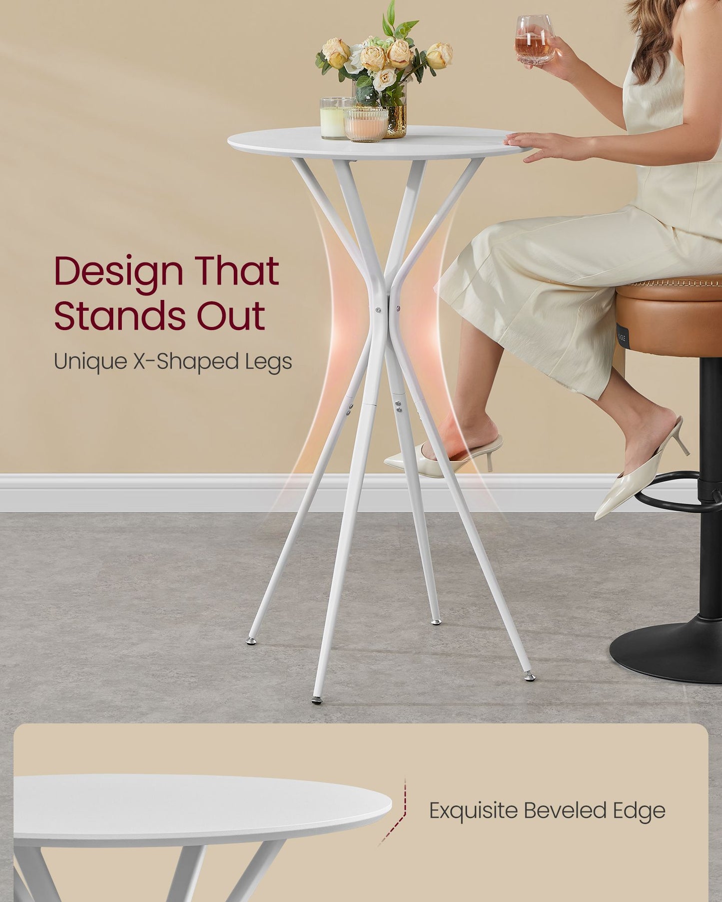 Bar Tables Set of 2, Round Cocktail High Top Pub Bistro Table for Events Party, White