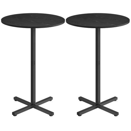Round Cocktail Table, Set of 2, High Top Bar Pub Table, Ebony Black