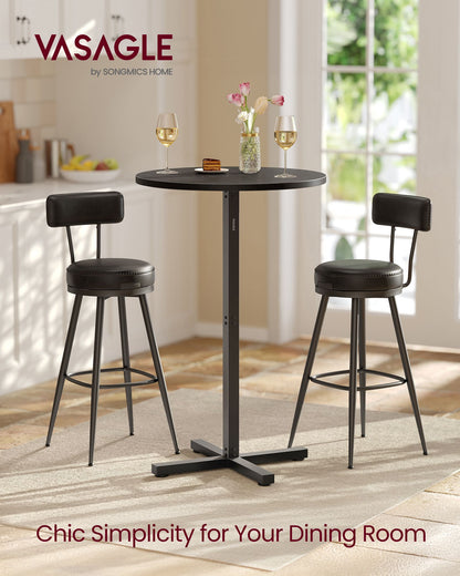 Round Cocktail Table, Set of 2, High Top Bar Pub Table, Ebony Black