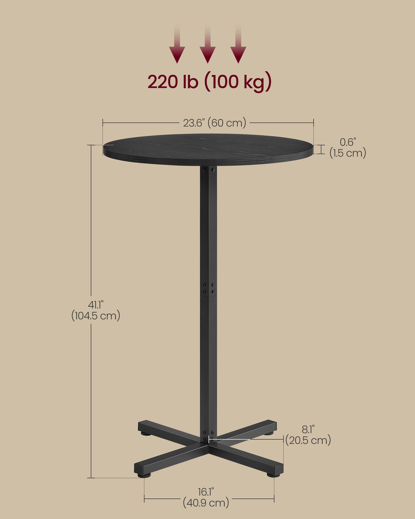 Round Cocktail Table, Set of 2, High Top Bar Pub Table, Ebony Black