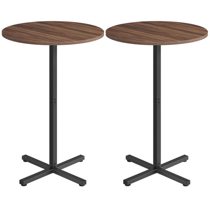 Round Cocktail Table, Set of 2, High Top Bar Pub Table, Natural Walnut