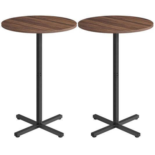 Round Cocktail Table, Set of 2, High Top Bar Pub Table, Natural Walnut