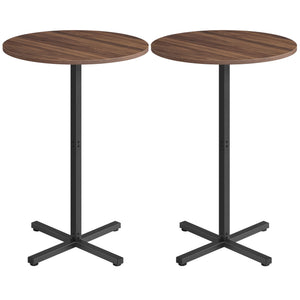 Round Cocktail Table, Set of 2, High Top Bar Pub Table, Natural Walnut
