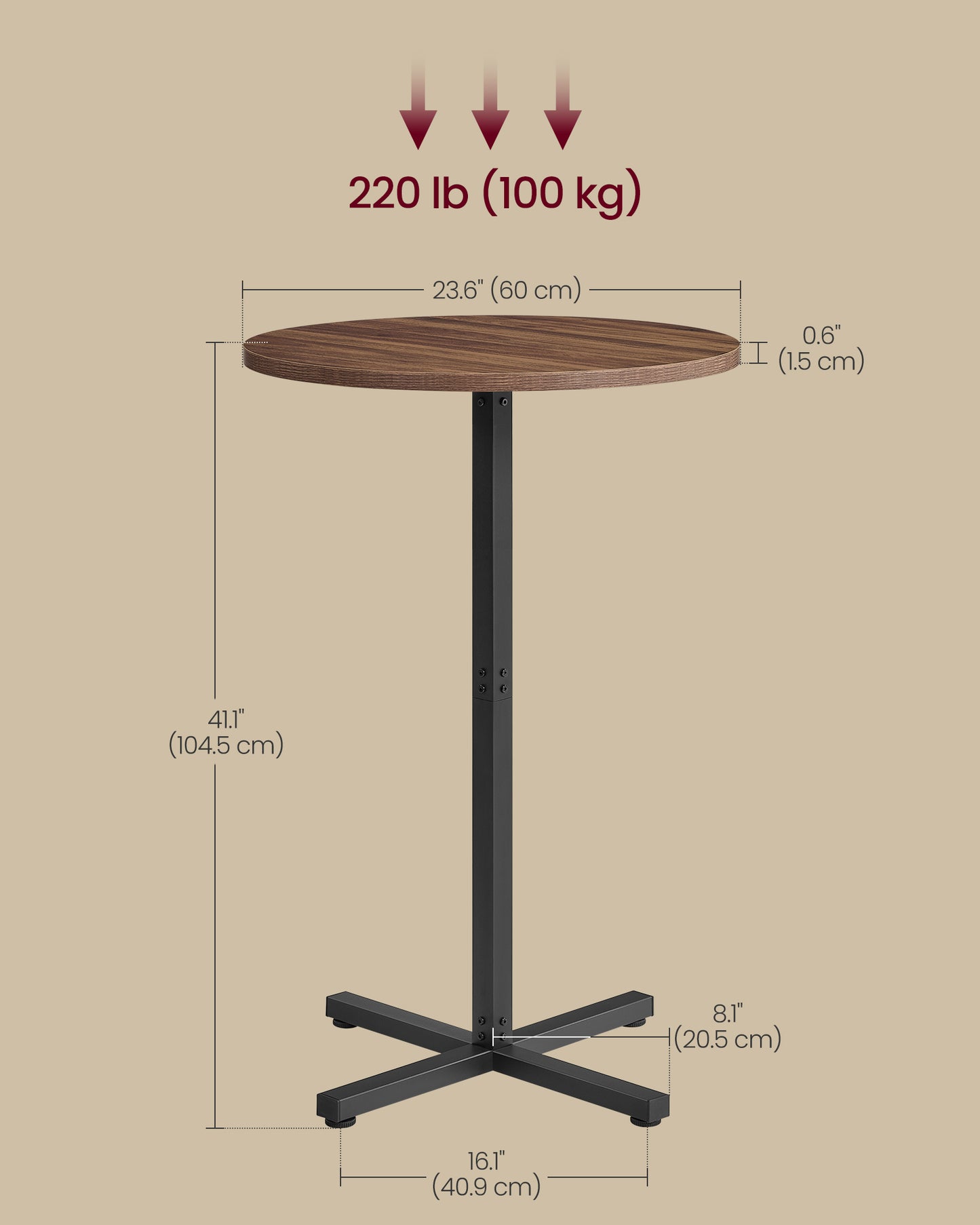 Round Cocktail Table, Set of 2, High Top Bar Pub Table, Natural Walnut
