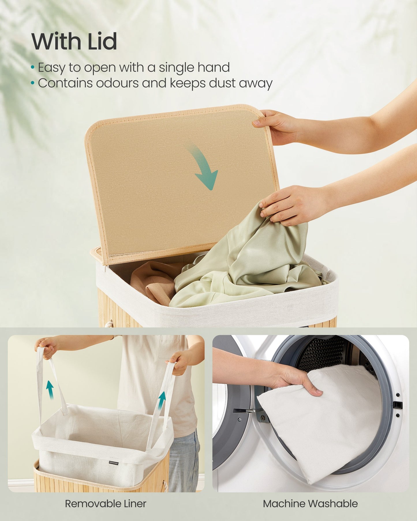 Laundry Basket 95 L Foldable Removable and Machine Washable Liner Bag White - image 10