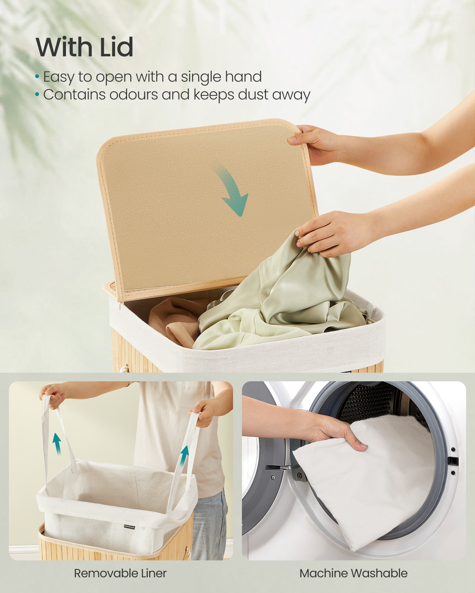 Laundry Basket 95 L Foldable Removable and Machine Washable Liner Bag White - image 10