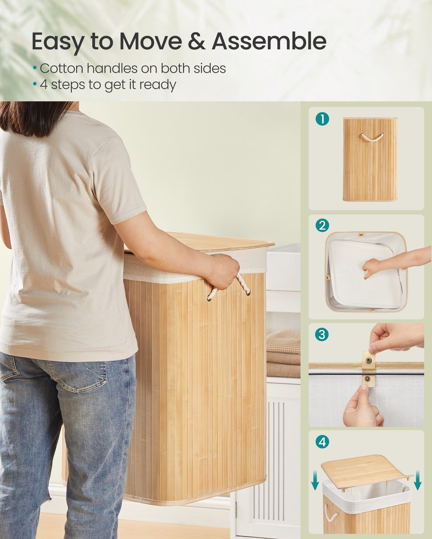 Laundry Basket 95 L Foldable Removable and Machine Washable Liner Bag White - image 13
