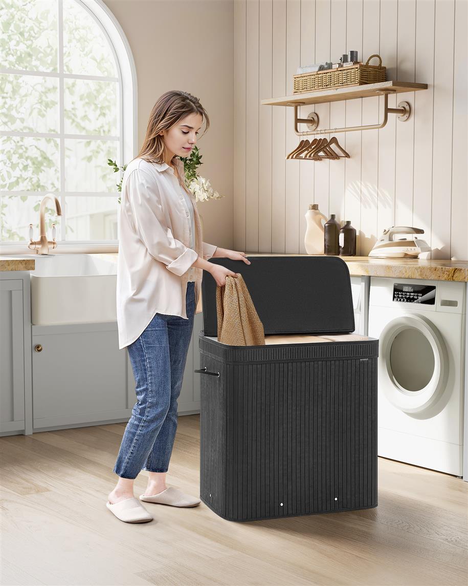 Bamboo Laundry Hamper with Lid, 39.6-Gallons