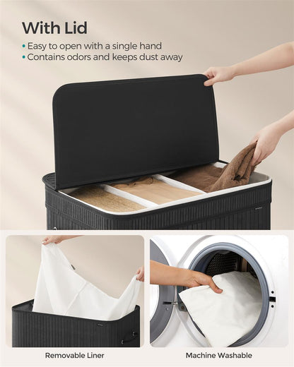 Bamboo Laundry Hamper with Lid, 39.6-Gallons