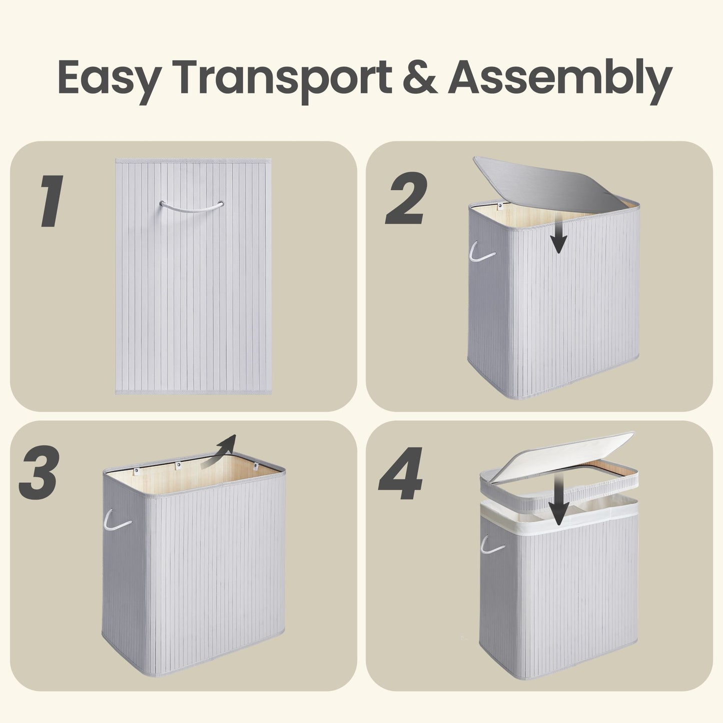Laundry Hamper with Lid, Bamboo Laundry Basket, Removable - image 48