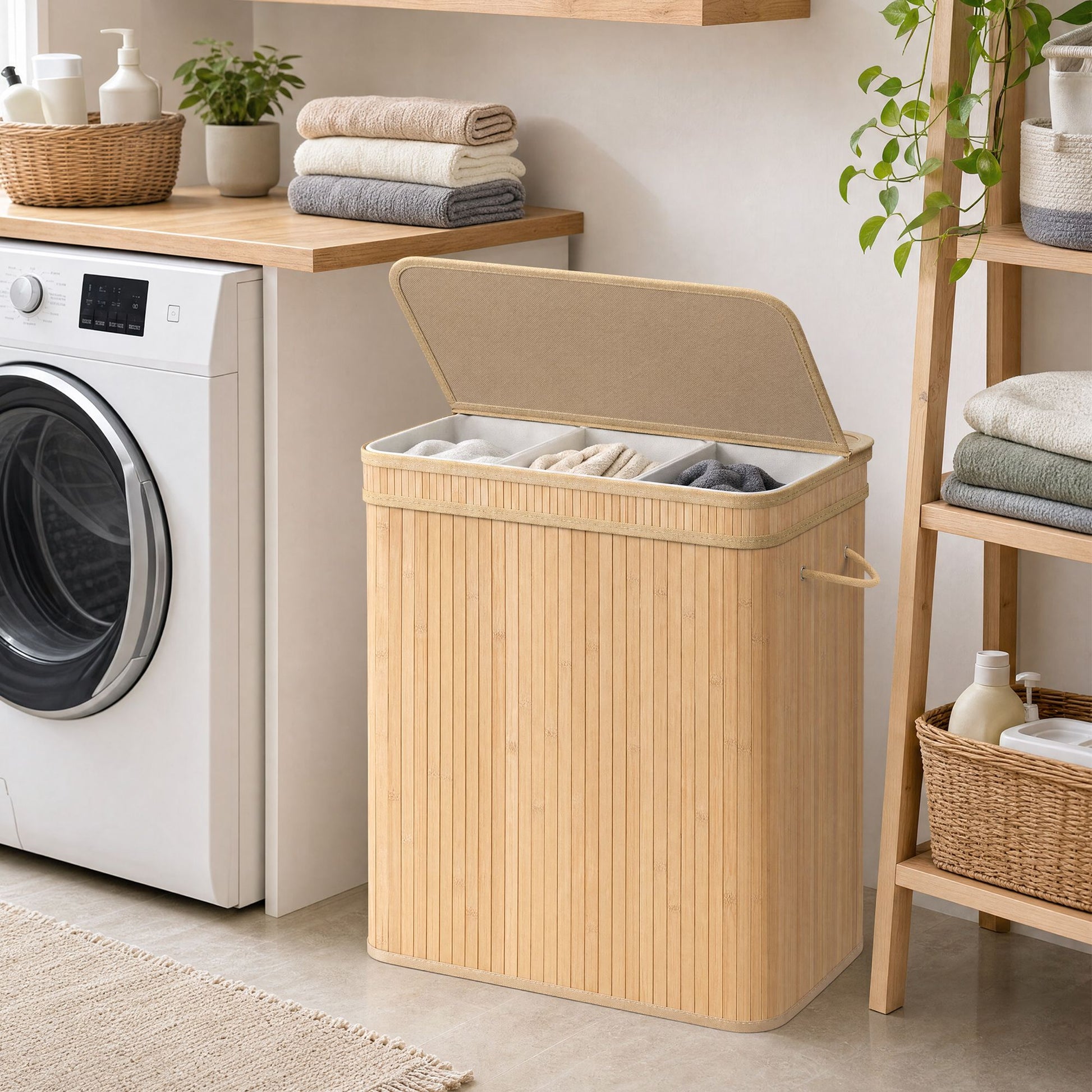 Laundry Hamper with Lid, Bamboo Laundry Basket, Removable - image 26
