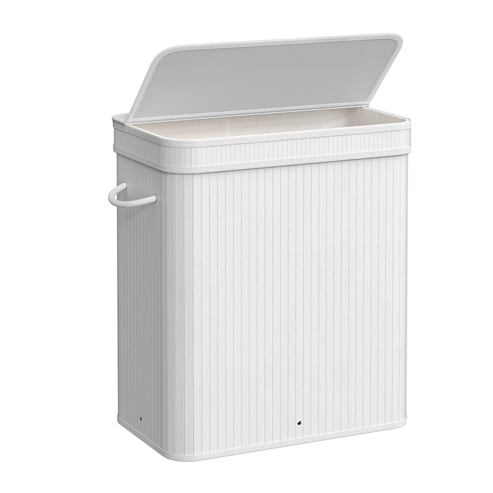 Bamboo Laundry Hamper with Lid, 39.6-Gallons - Cloud White / 100L