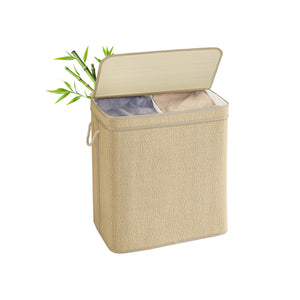 2-Section Laundry Hamper 34.3 Gal. Removable Liner Natural Color