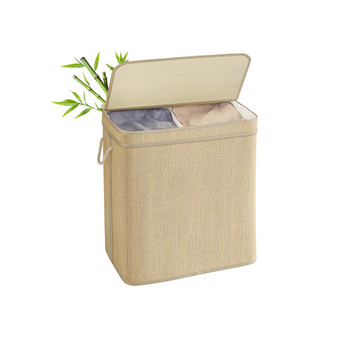 2-Section Laundry Hamper 34.3 Gal. Removable Liner Natural Color