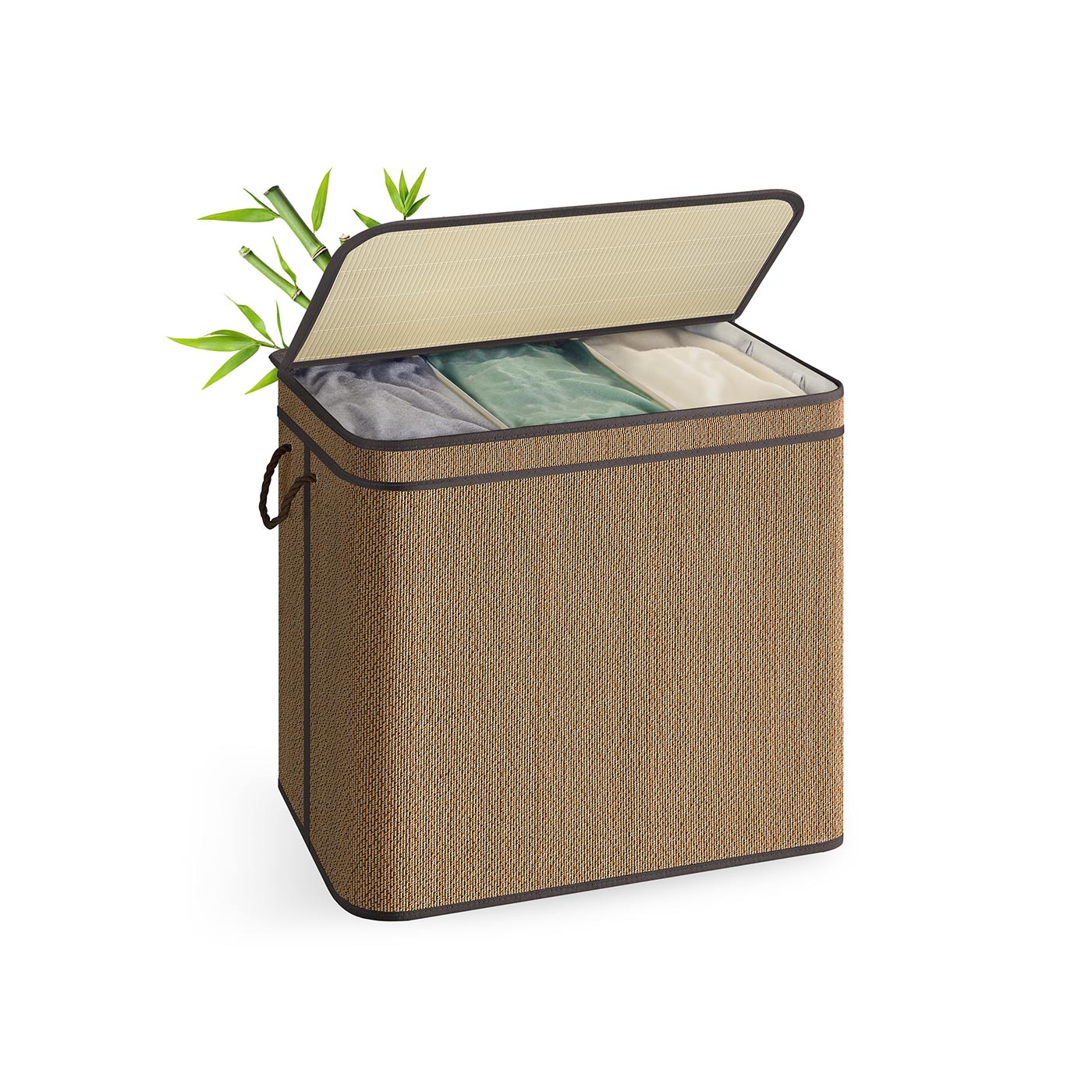 3-Section Laundry Hamper, 44.9 Gal. Laundry Basket, Brown