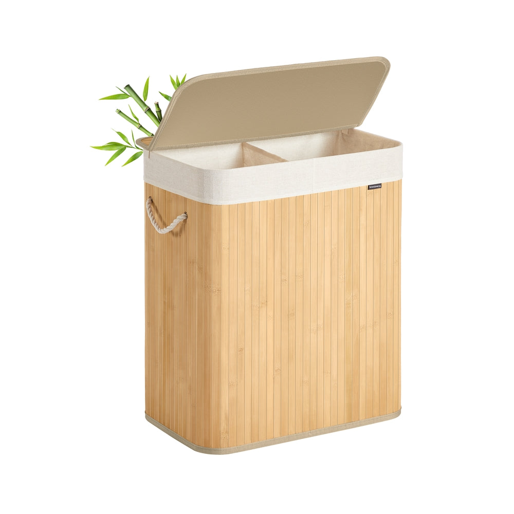 Laundry Basket 100 L Foldable Removable and Machine Washable Liner Bag Natural